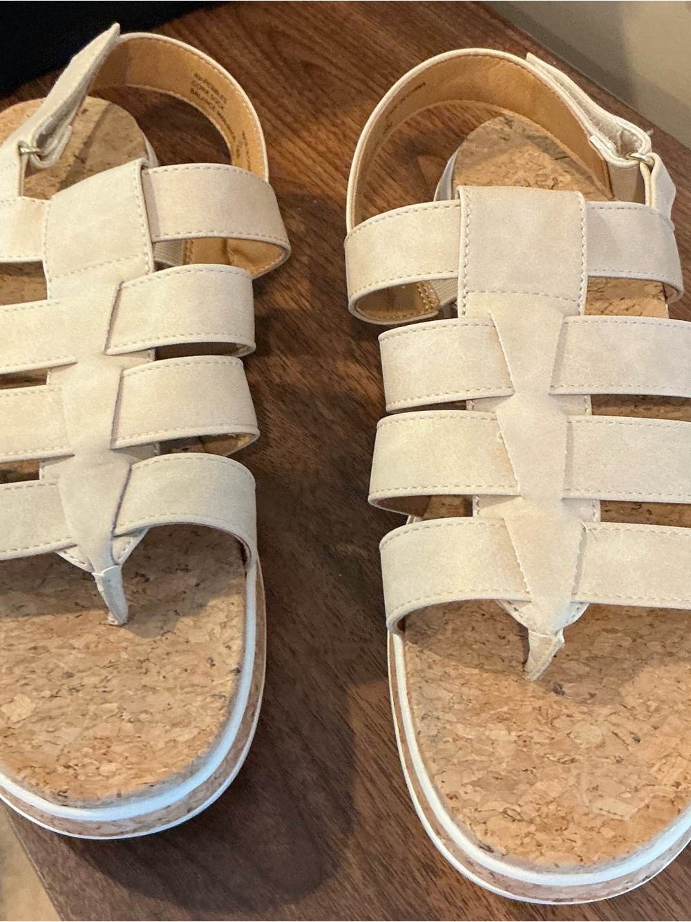 Adrienne Vittadini Cream Strappy Cork Footbed Sandals